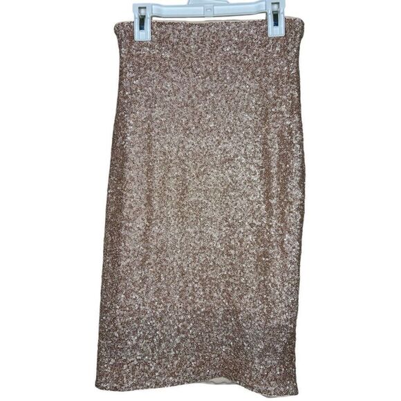 NEW Susana Monaco Champagne Sequin Pencil Skirt Small - Picture 1 of 9